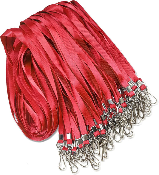 50 Pack Bulk Lanyard for ID Badge Holder Durable Flat Lanyard with Swivel Hook and Badge Clip (Red)