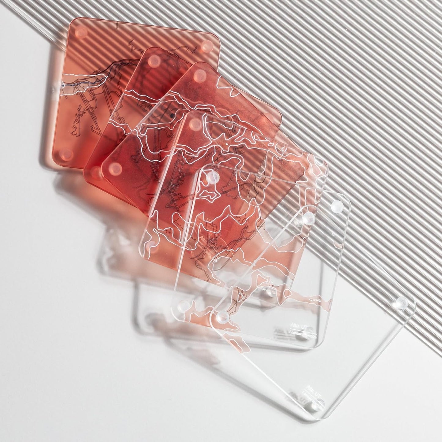 Alta, Utah 3D Contour Map Glass Drink Coasters of Mountains, Ski Resort, Set of 6 with Holder, Housewarming Birthday Gifts, Home Décor