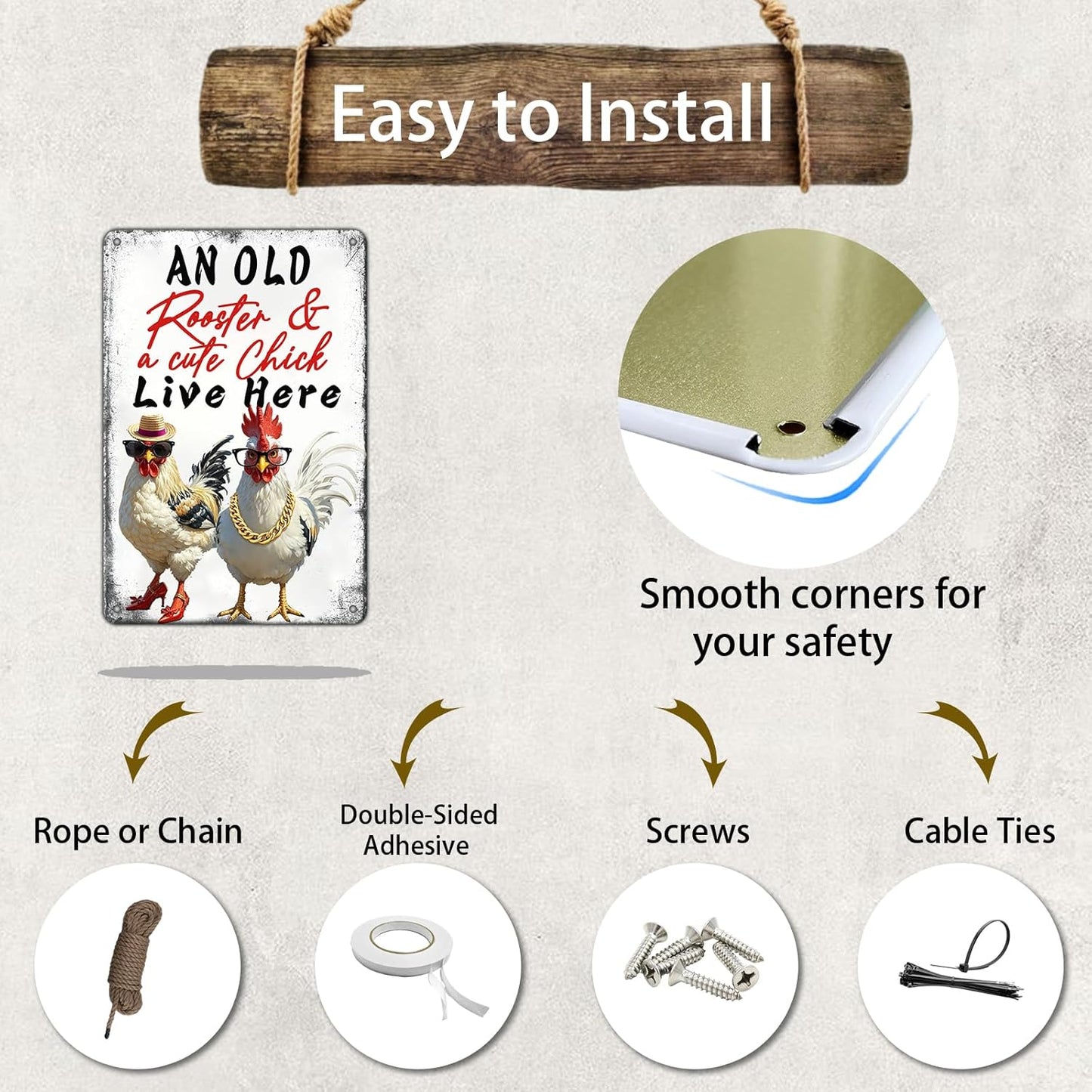 Rooster Decor Chicken Signs For Coop Chicken Coop Accessories Metal Tin Sign Vintage Style An Old Rooster & A Cute Chick Live Here Iron Poster Home Garden Kitchen Wall Decor 12x8 Inch Farmhouse Outdoor Plaque