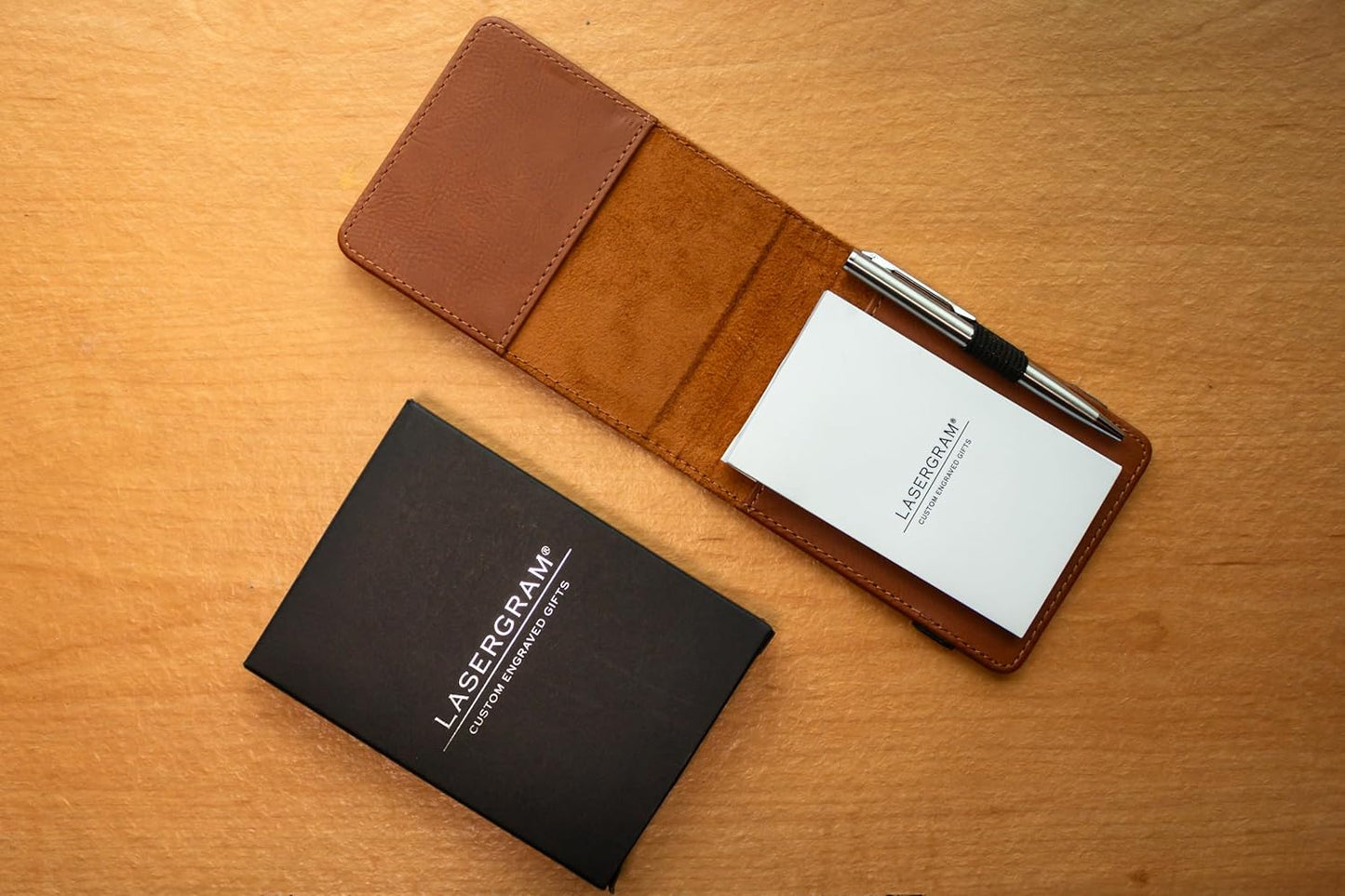 LaserGram Mini Padfolio with Notepad and Pen, Golfer Golfing, Personalized Engraving Included (Dark Brown)