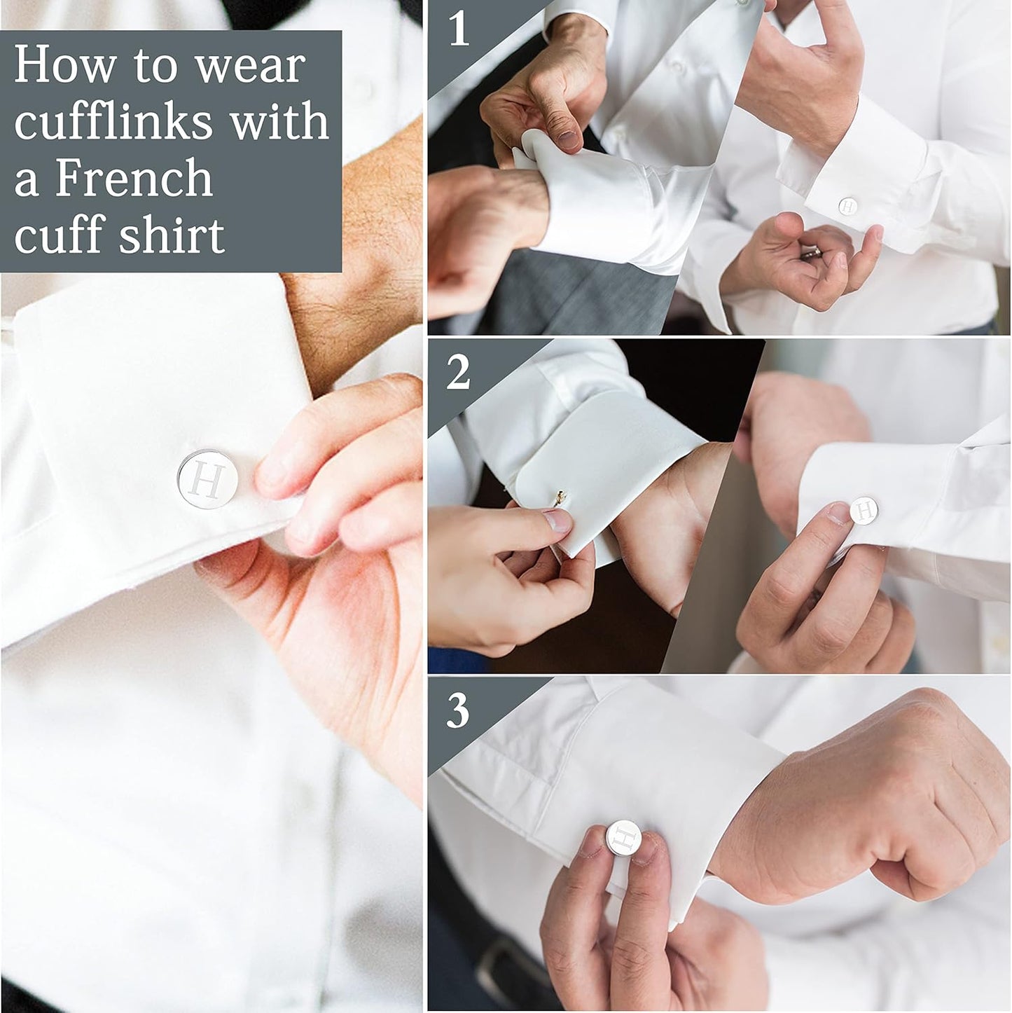 LOYALLOOK Stainless Steel Engraved Initial Cufflinks and Tie Clip Bar Set Alphabet Letter With Gift Box A-Z