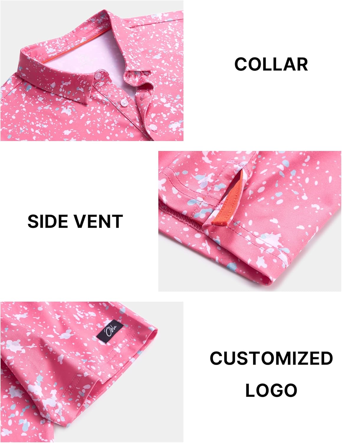 Obla Mens Golf Polo Shirts Short Sleeve Dry Fit Performance Moisture Wicking Casual Print Collared Golf Shirts for Men