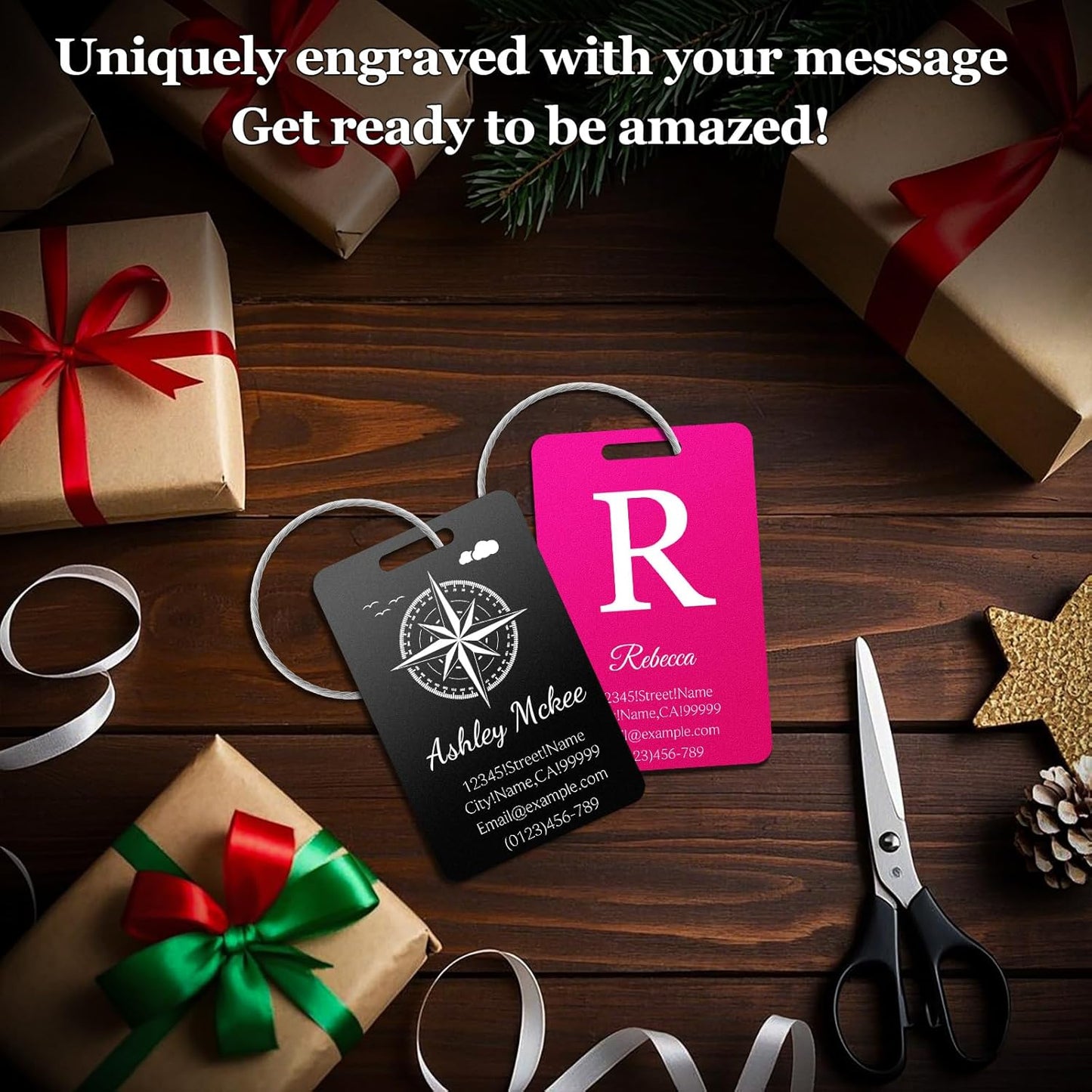 Personalized Luggage Tags for Suitcases - Metal Engraved Custom Name ID Tag for Kids Women - Initial Cute Travel Bag Backpack Cruise Ship Essentials Golf Baggage Accessories