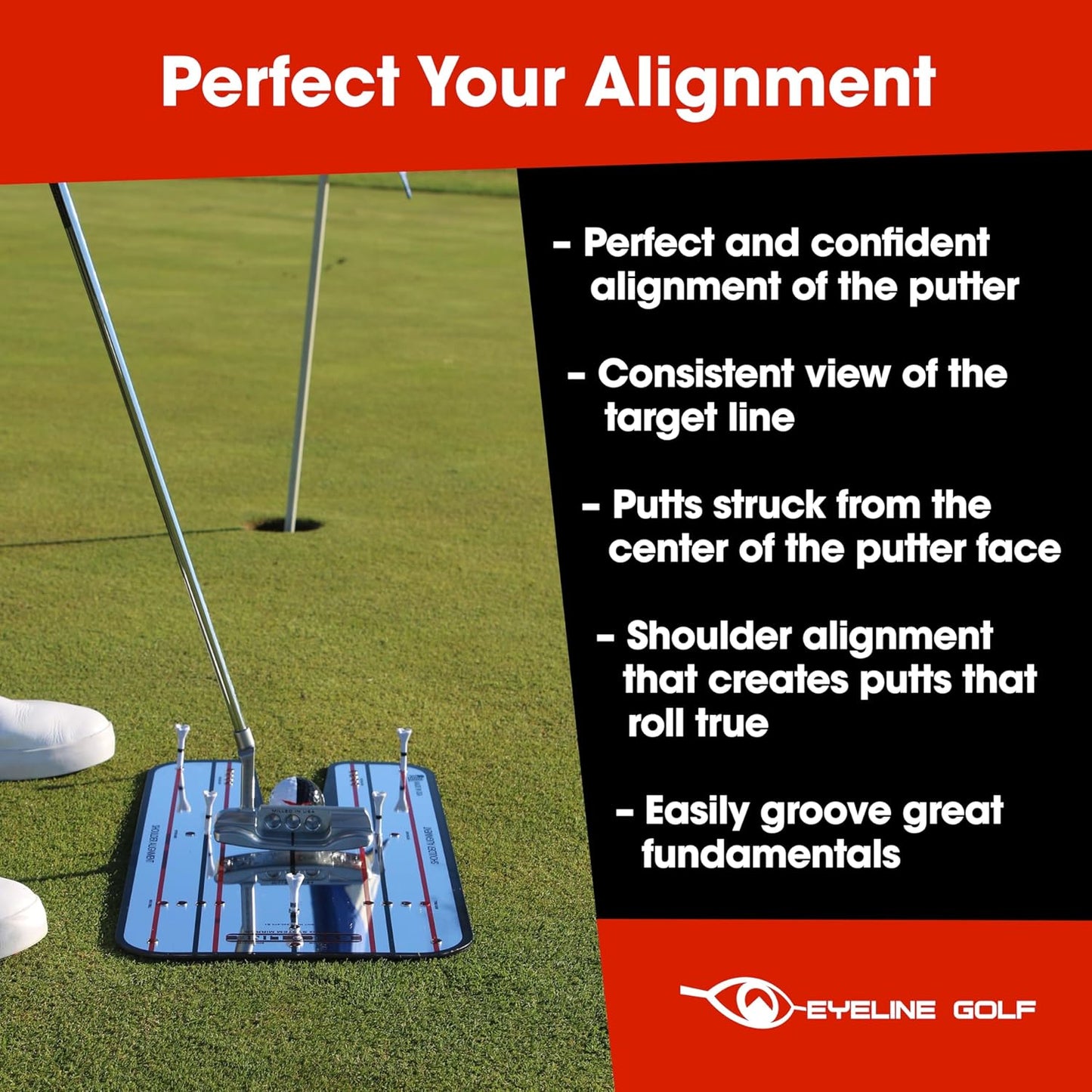 EyeLine Golf Putting Mirror - Alignment Training Aid Used by Top Tour Pros for Consistent Setup, Checks Eyes-Shoulders-Putter Face for Improved Accuracy, Indoor-Outdoor Practice