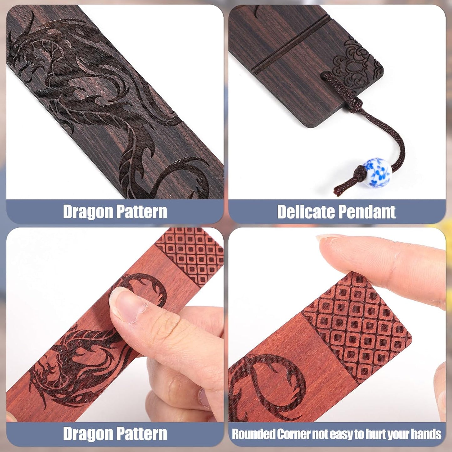 4Pcs Dragon Bookmark Gift, Wood Bookmark for Men Cool Book Marks Box Set Fantasy Christmas Gifts for Men Adults Kids (Dragon)