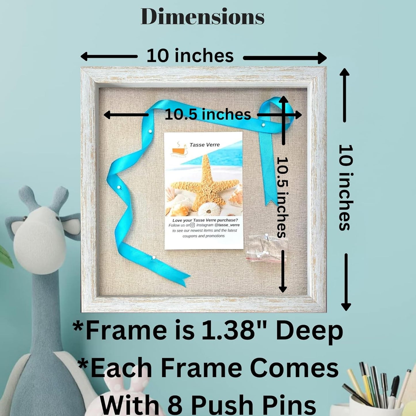 Tasse Verre 10x10 Rustic Display Shadow Box (2-Pack) Frame w/Linen Background and 16 Stick Pins - Ready to Hang Shadowbox Picture Frame - Box Display Baby Memorabilia Wedding