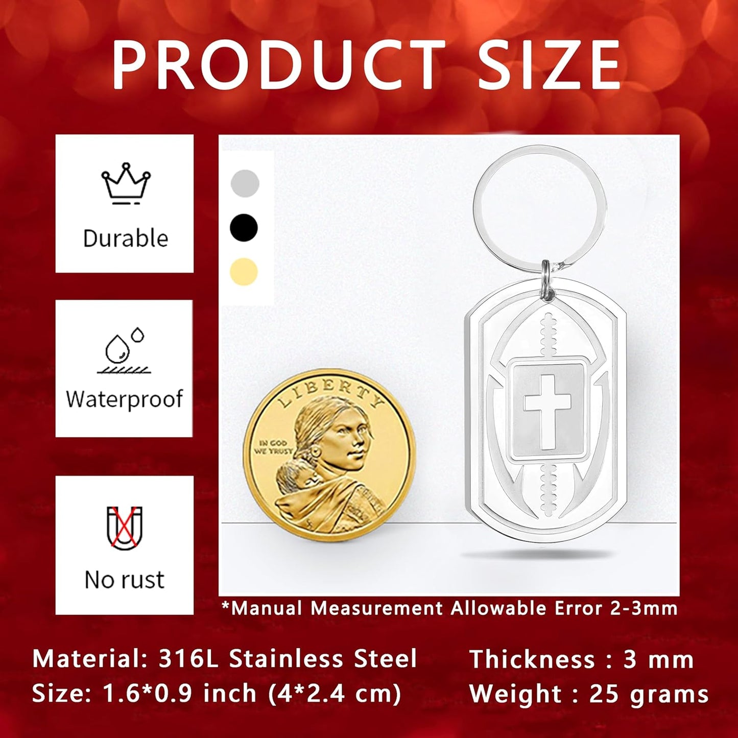 Football/Baseball/Soccer/Basketball Keychain for Men First Communion Baptism Confirmation Mens Gifts