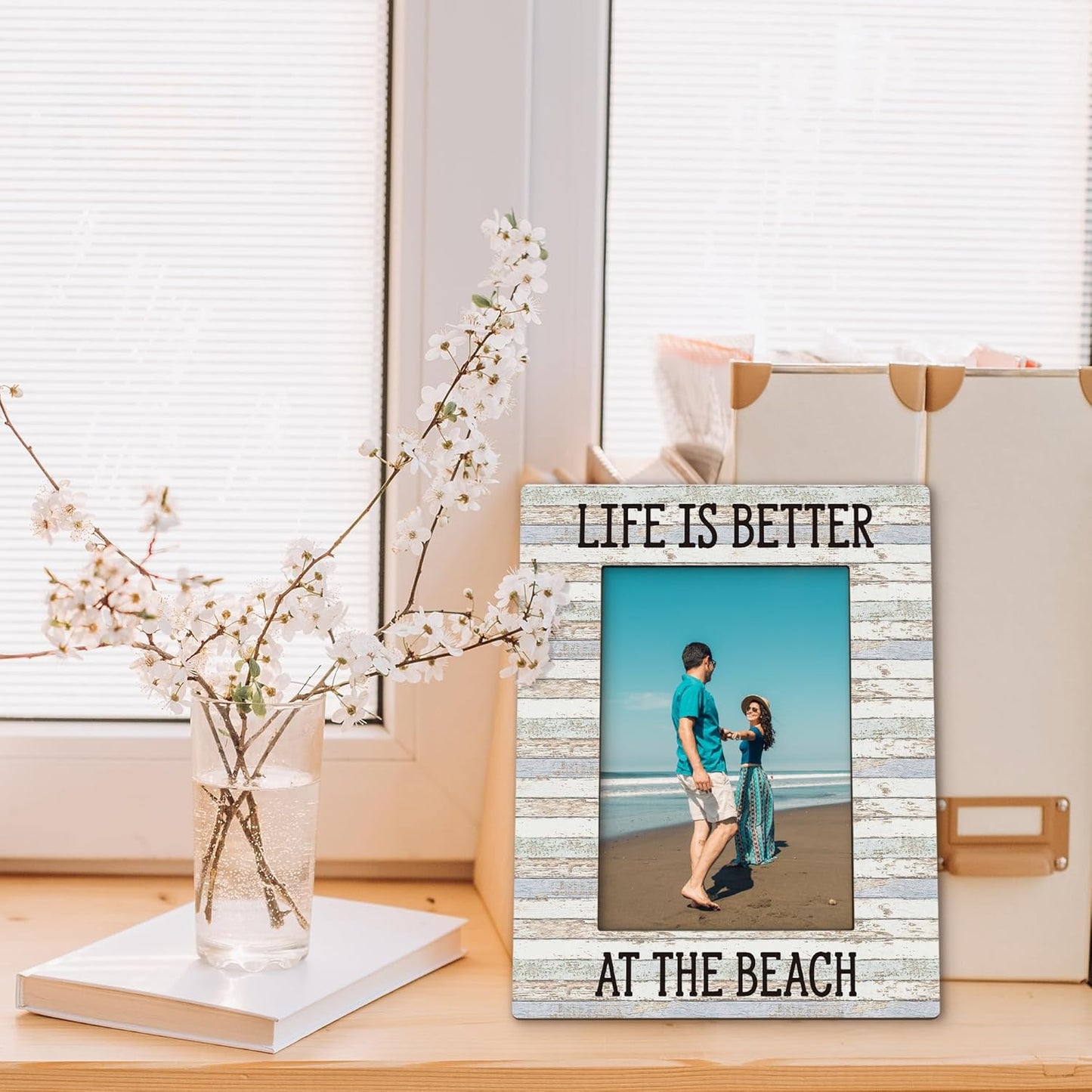 Beach Picture Frame 5x7, Coastal Photo Frame, BeachVocation Gifts for Women men BeachLovers, Life is Better at The Beach Holiday Wooden Picture Photo Frames for BeachHouse Desk Home Room Decor
