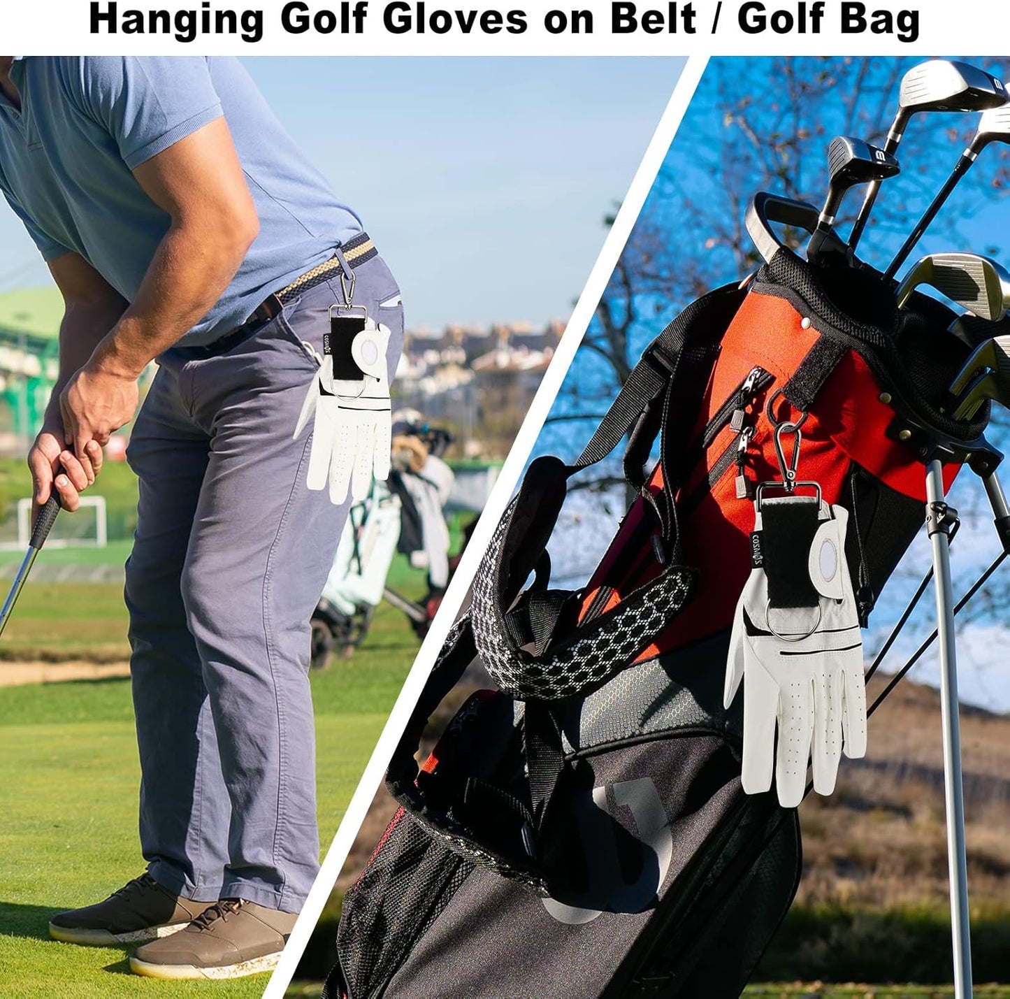 Cosmos Golf Glove Grabber Holder Golf Glove Belt Keeper Strap, Both Sides Loop with Metal Clip and Keyring, On Course Golf Club Bay Accessory for Carrying Golf Gloves, 2 Pcs
