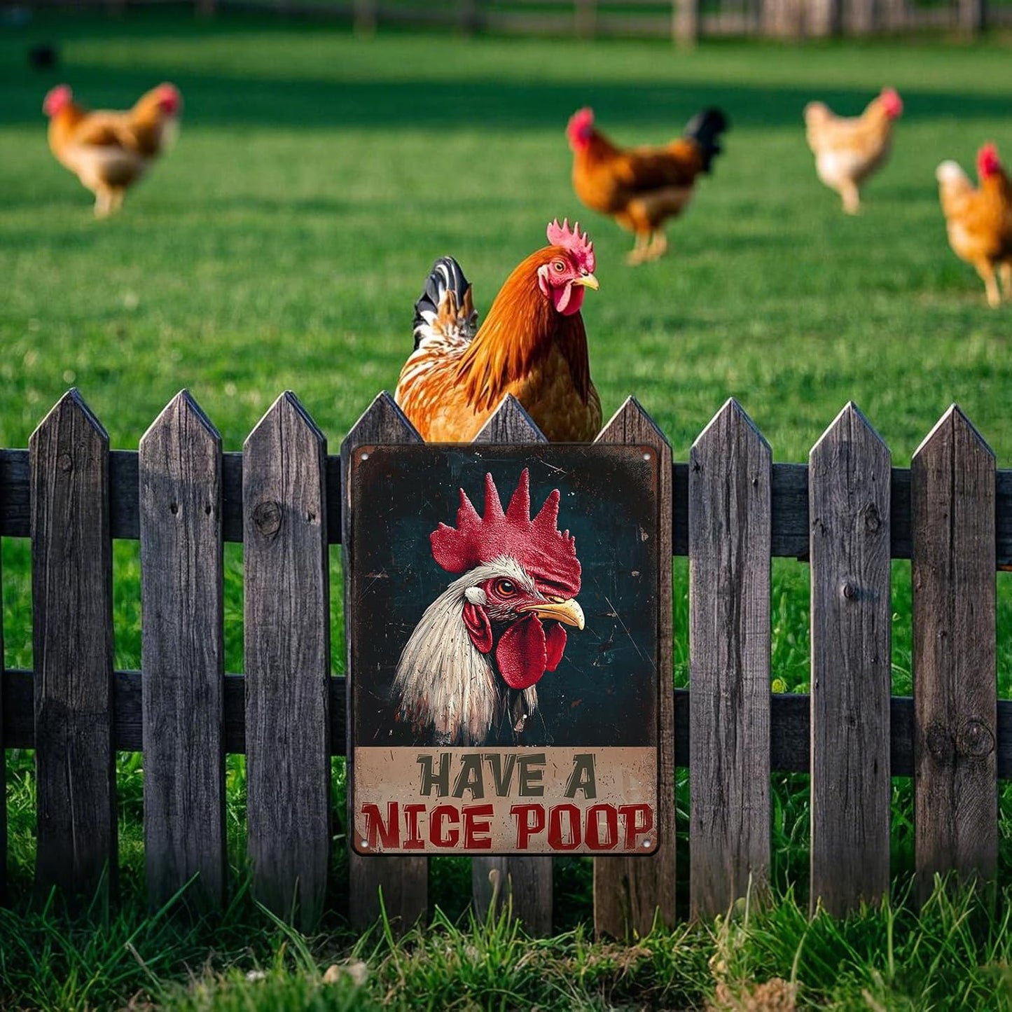 Vintage Chickens Have A Nice Poop Metal Tin Sign 12x16 Inch Chicken Funny Metal Poster Funny Chicken Tin Sign Home Kitchen Garden Bar Pub Restaurant Bathroom Are Wall Decor