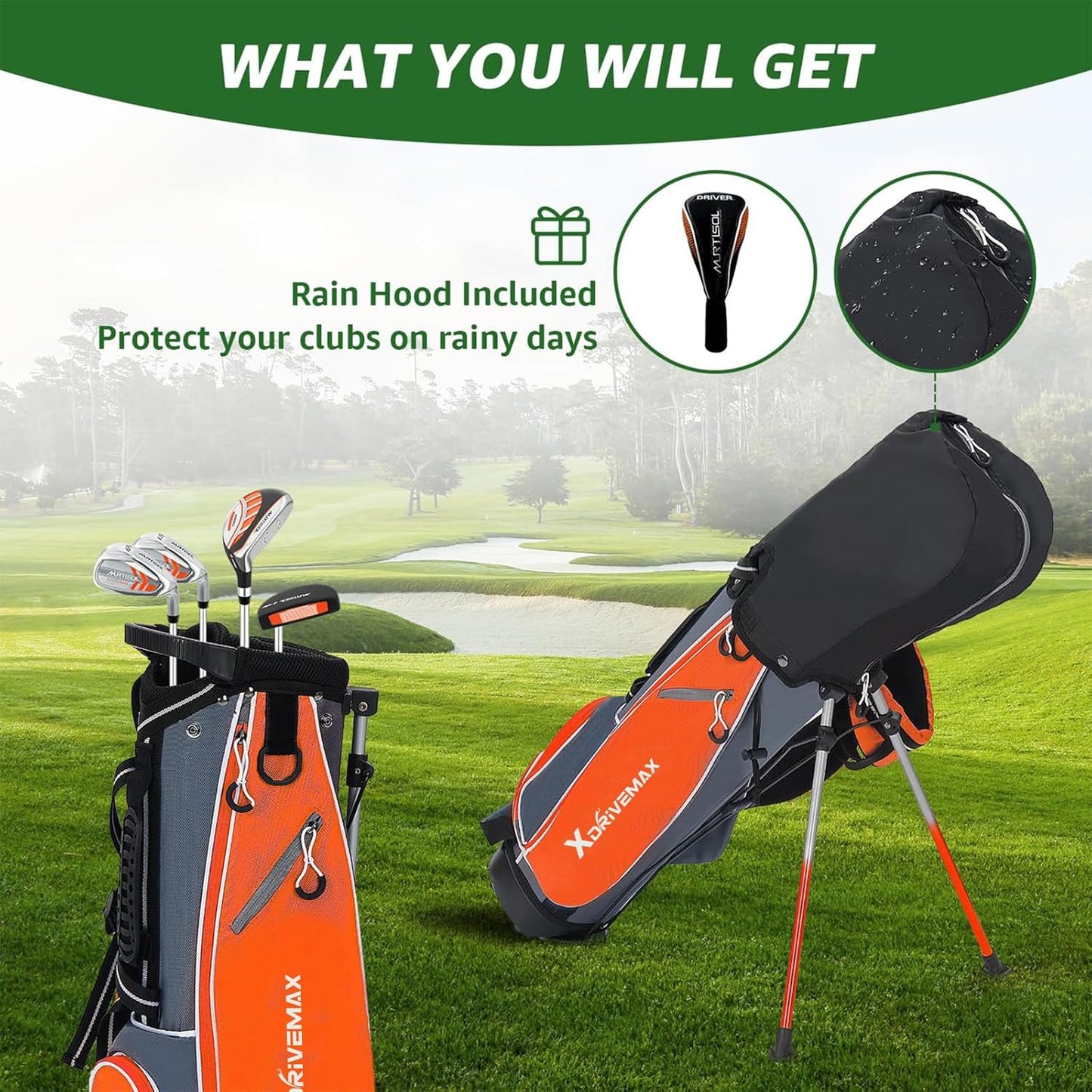 5/6 Pieces Kids Golf Club Set, Junior Golf Club Set Ages 4-12 Includes Stand Bag, 1# Drive, 5# Hybrid, 6/7#, 9/P# Irons and Putter Right Hand for Boys Girls