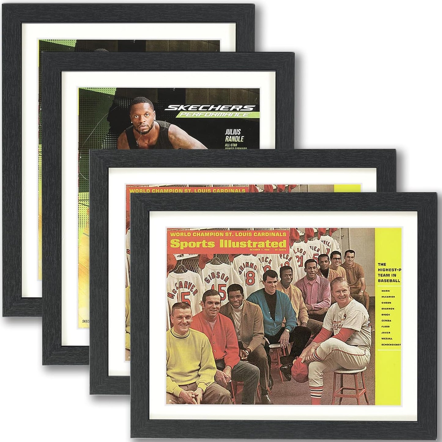 JupDec Sports Magazine Frame 4 Pack, Premium Wood Display Case for 8" x 10.5" Magazines, Wall Mount or Tabletop Stand, Layered Design with Positioning Mat, Perfect for Sports Fans & Home Decor, White