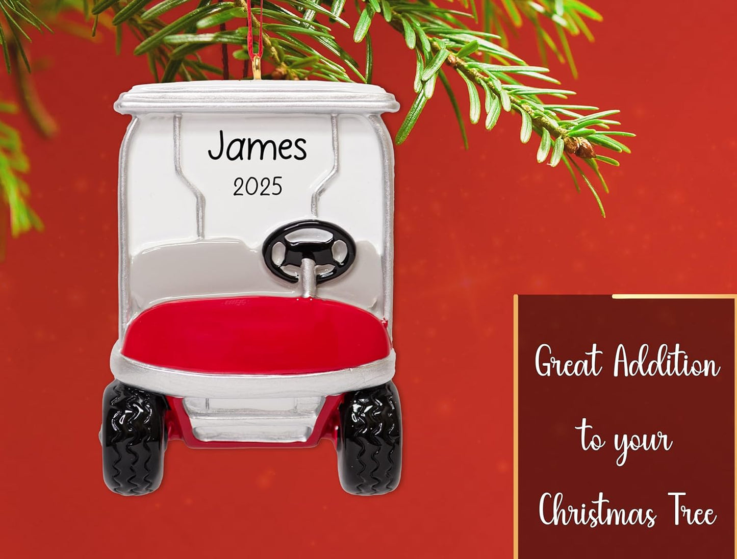 Personalized Golf Cart Christmas Ornament 2025 | Customized Golf Player Golfer Xmas Tree Ornament | Gift for Golfing Lover - Custom Name & Year