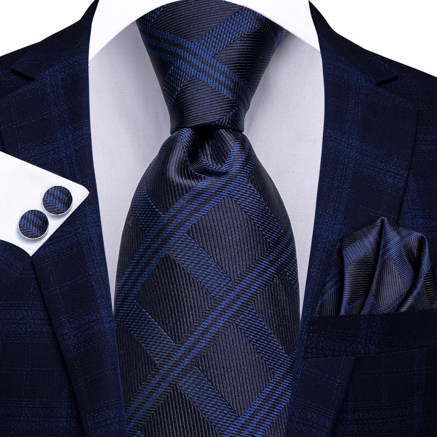 Dubulle Mens Paisley Striped Tie WOVEN Necktie for Men and Handkerchief Cufflinks Set Wedding Formal Business