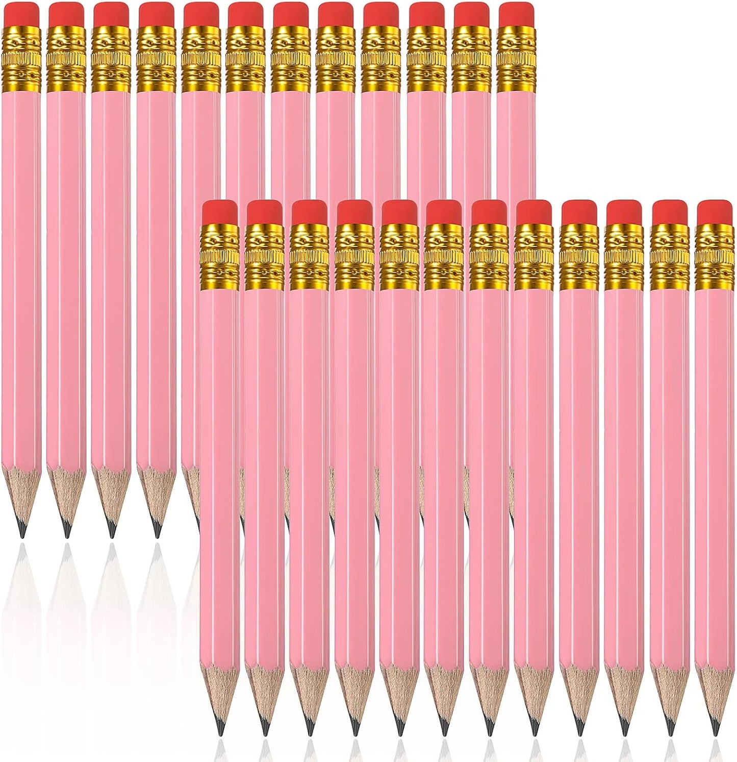 Zonon 24 Pcs Pink Golf Pencils with Erasers Mini Small Pencils Baby Shower Favors Bulk Hexagon Wooden Sharpened Half Graphite 2B for Golf Event, Wedding, Party Game, School, Company, Pew, Pocket