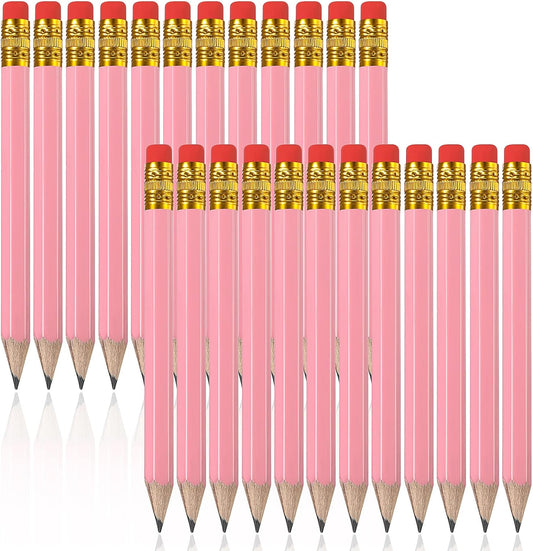 Zonon 24 Pcs Pink Golf Pencils with Erasers Mini Small Pencils Baby Shower Favors Bulk Hexagon Wooden Sharpened Half Graphite 2B for Golf Event, Wedding, Party Game, School, Company, Pew, Pocket