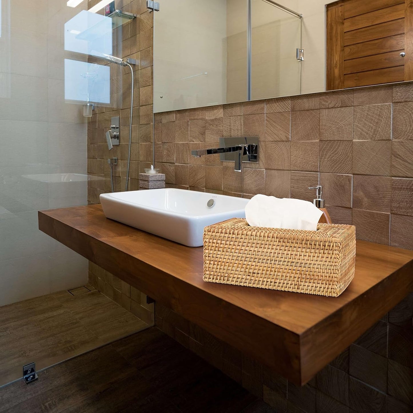 Sumnacon Tissue Box Cover Rectangle Tissue Box Rattan Tissue Box Holder,Wicker Decorative Tissue Holder for Bathroom Toilet Living Room Kitchen Office Table Desk, Yellow