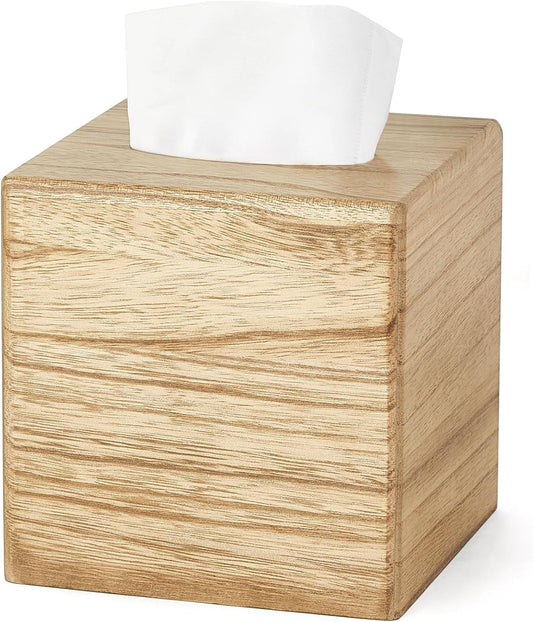 Mkono Tissue Box Cover Square Open-Bottom Wood Tissue Box Holder Decorative Facial Cube Organizer Modern Farmhouse Decor for Bathroom Bedroom Dresser Living Room Office Dorm, Natural