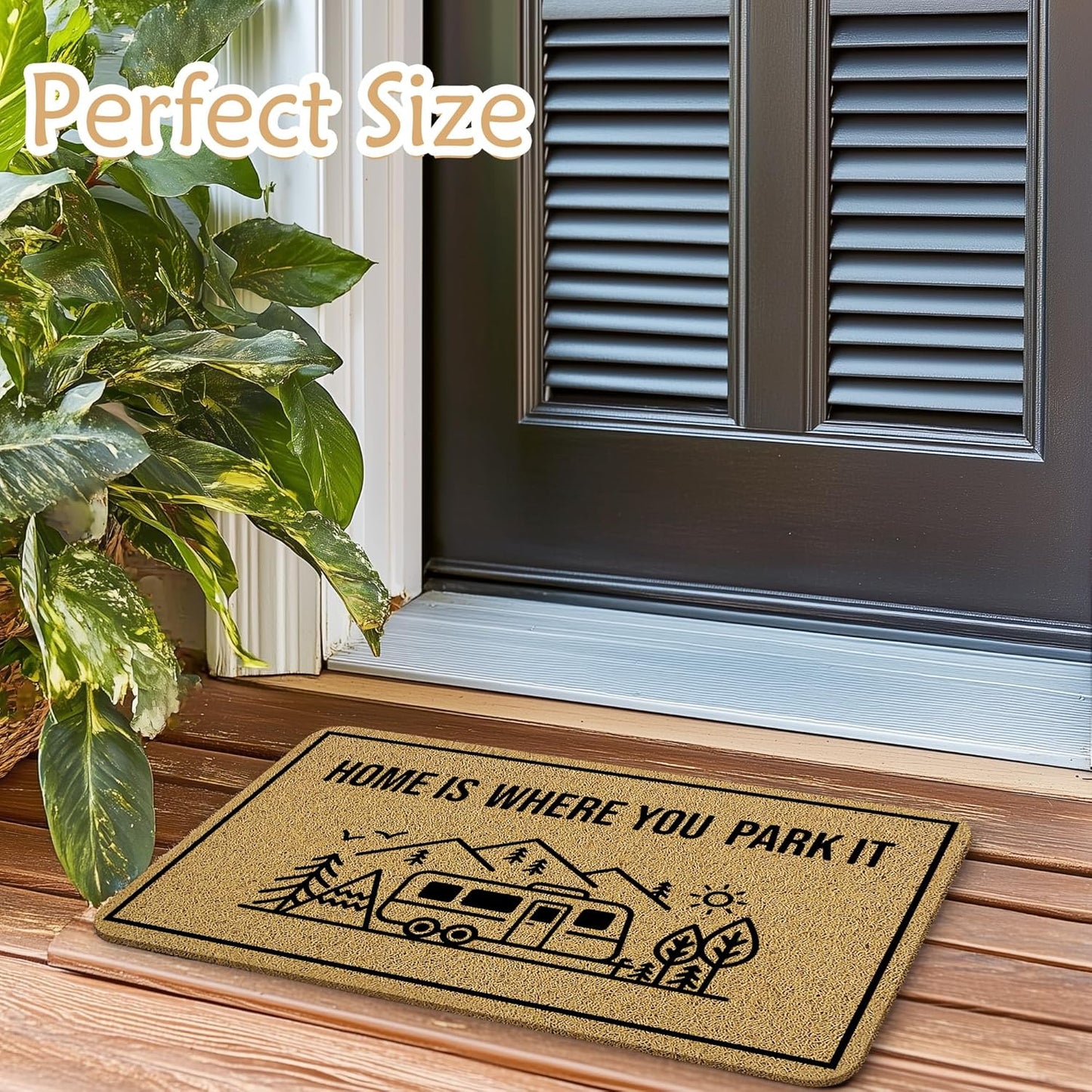 Camper Welcome Mats for Front Door, Camping Door Mat, Home is Where You Park It Camping Doormat for Trailer Camper Campsite Outside Inside Outdoor Indoor Entrance, 17x30 Inches