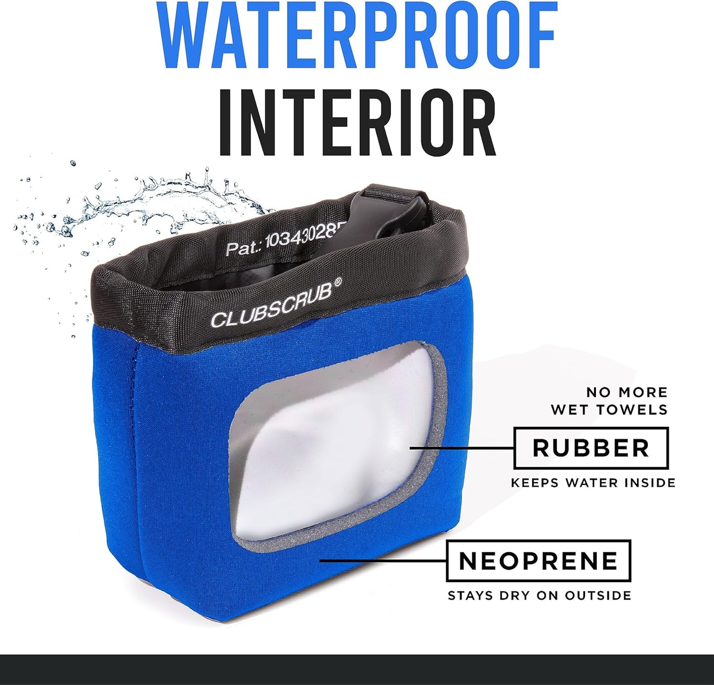 Club Scrub Golf Club and Golf Ball Cleaning Bag, Waterproof Clean Face Technology Liner, Detachable Clip, Machine Washable, Cleans Club Grooves, Dry Exterior (Neoprene or Microfiber Option Available)