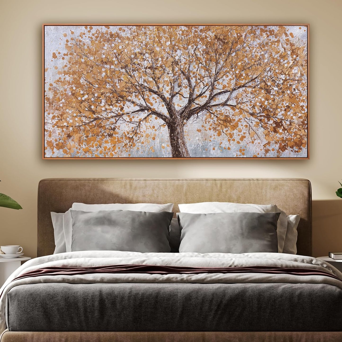 Framed Wall Art Gold Tree Of Life Framed Modern Artwork Canvas Painting Textured Tree Pictures Wall Decor For Living Room Bedroom Dining Room Home Office Decor Ready To Hang 24"X48"