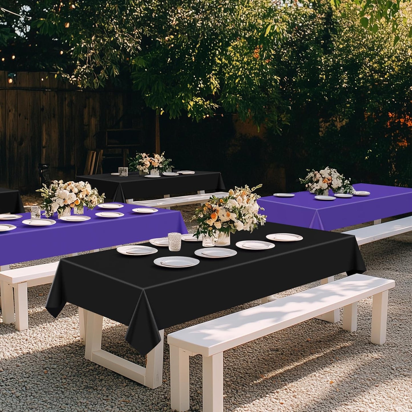 4 Pieces Purple & Black Series Rectangle Tablecloth, 54x72" Solid Color Waterproof & Spillproof Disposable Plastic Table Cover, Durable Party Tablecloth for Dining, Buffet, Picnic, Outdoor Events
