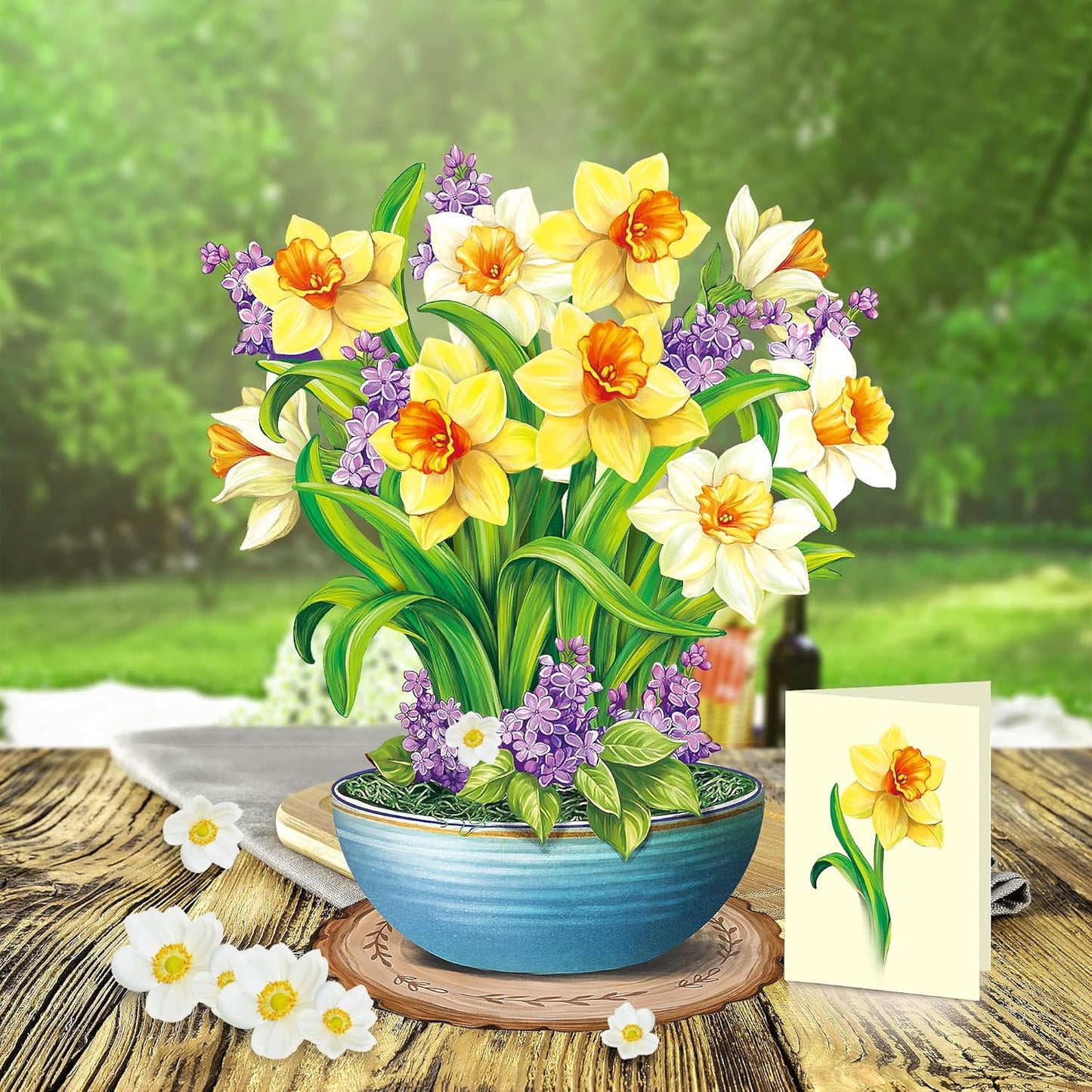 Airpark Pop Up Flower Card, 3D Greeting Card – Yellow Daffodils – For Spring Gifting – New Beginnings, Get Well, Encouragement