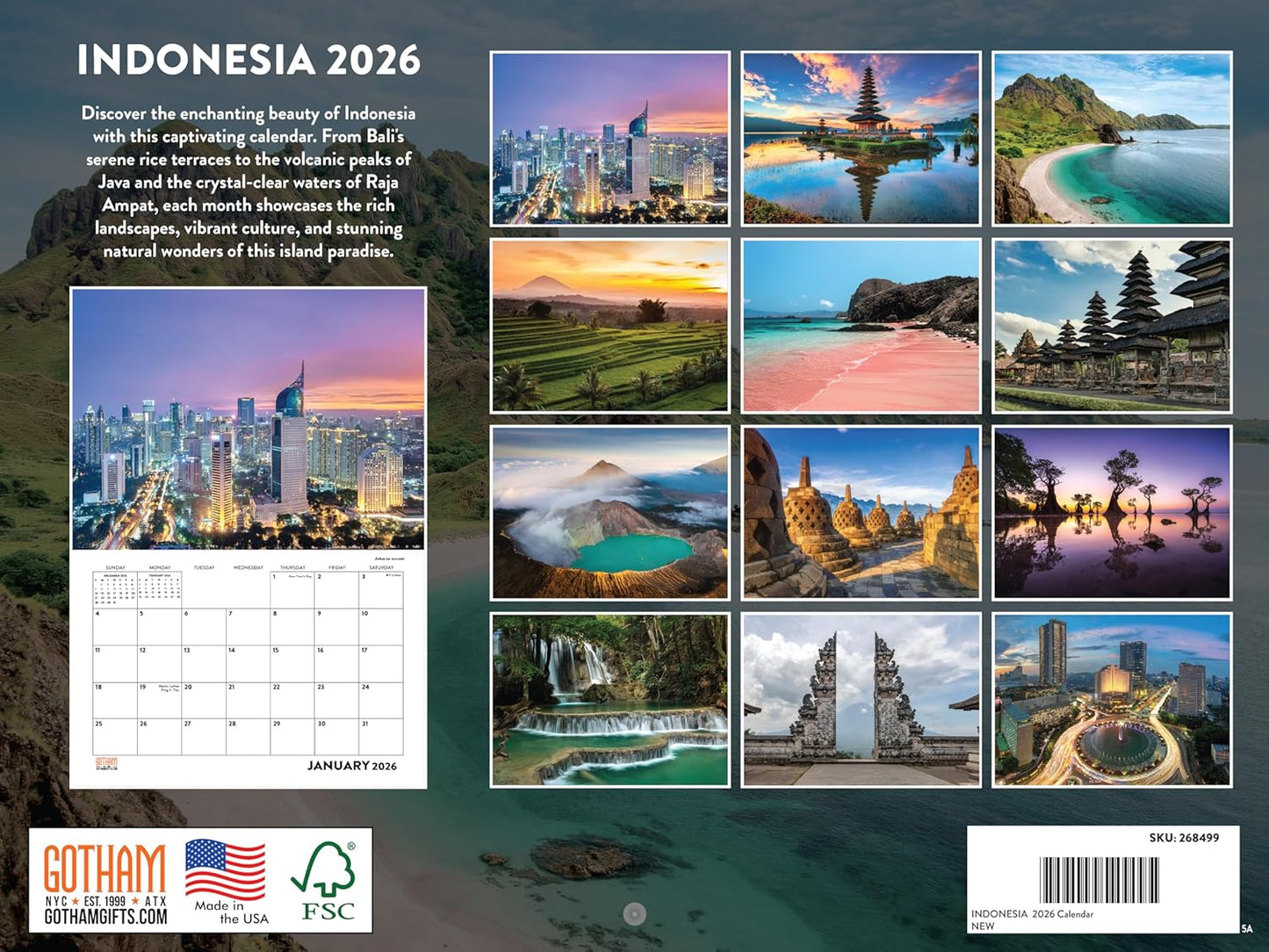 Indonesia Calendar 2026 Monthly Wall Calender 12 Month | American Made In The USA