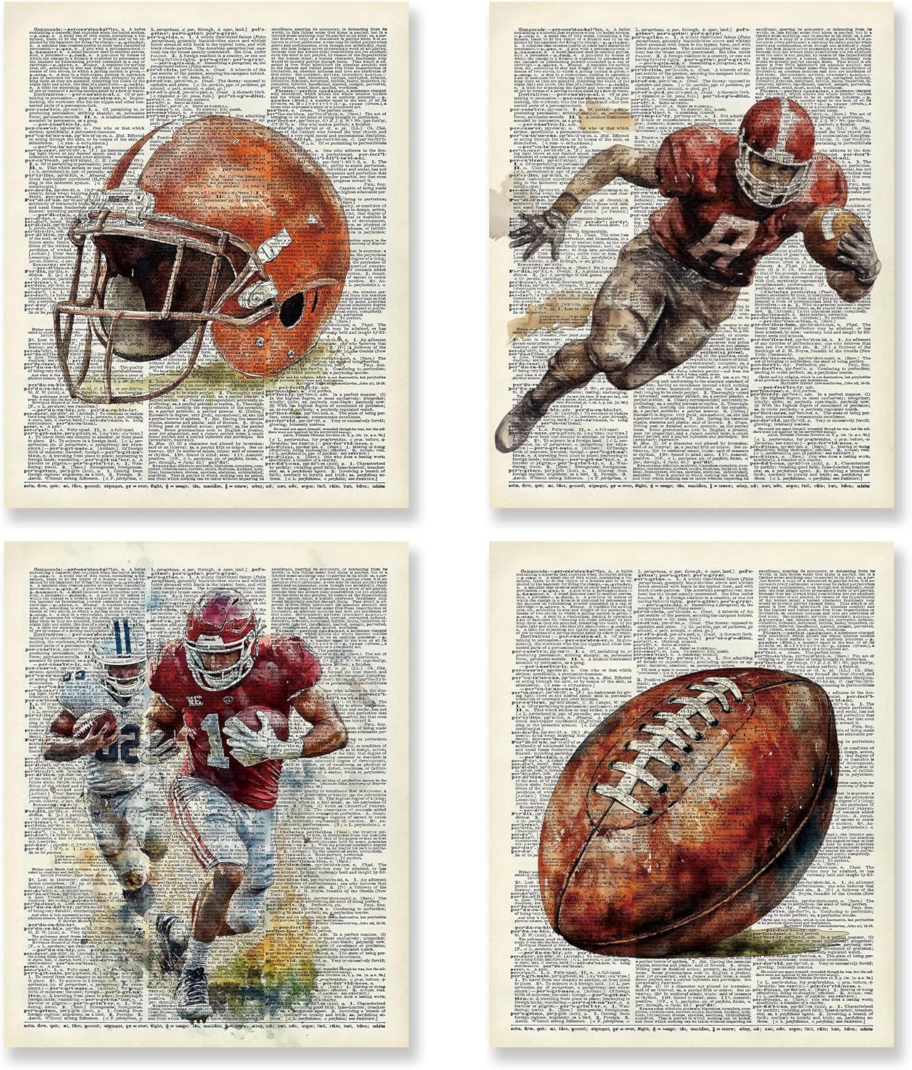 KSDUT Retro Rugby Wall Decor Art Set of 4 - Vintage Artwork Poster Prints Gym Club Wall Decor Rugby Gifts Wall Art for Office Games Sports Room Decorations - 8"x10" Unframed