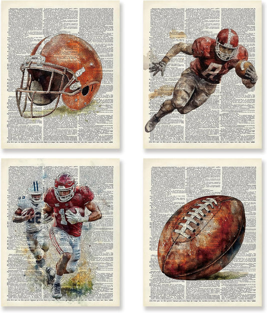 KSDUT Retro Rugby Wall Decor Art Set of 4 - Vintage Artwork Poster Prints Gym Club Wall Decor Rugby Gifts Wall Art for Office Games Sports Room Decorations - 8"x10" Unframed