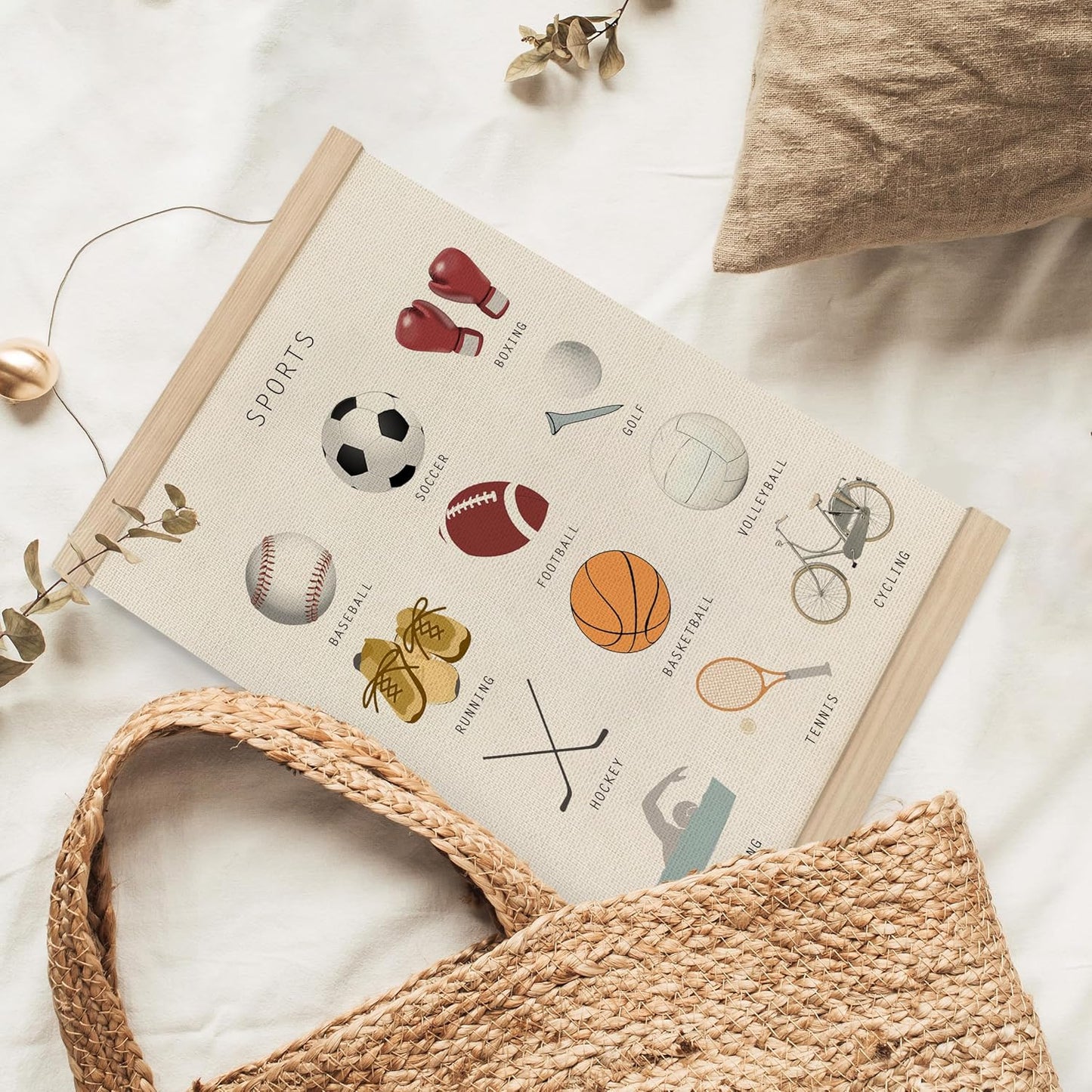 MAQIKA Sports Poster Framed with Wood Hanger,Sports Wall Art，Sports Soccer Football Wall Decor,Sports Baseball Basketball Canvas Wall Art Paints Sports Posters for Man Cave Kids Boys Room 12x16 Inch