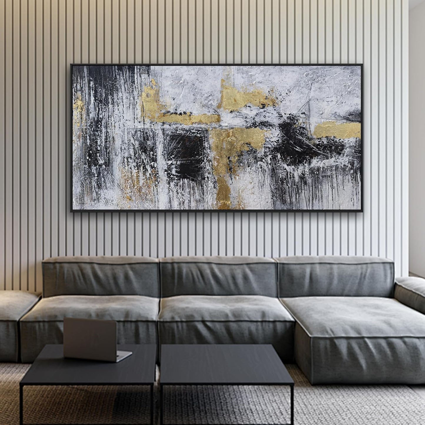 Black And Gold Abstract Canvas Wall Art Modern Artwork Canvas Prints Framed Canvas Picture Contemporary Wall Decor Artwork Bedroom Living Room Office Decoration Ready To Hang 24x48 Inch