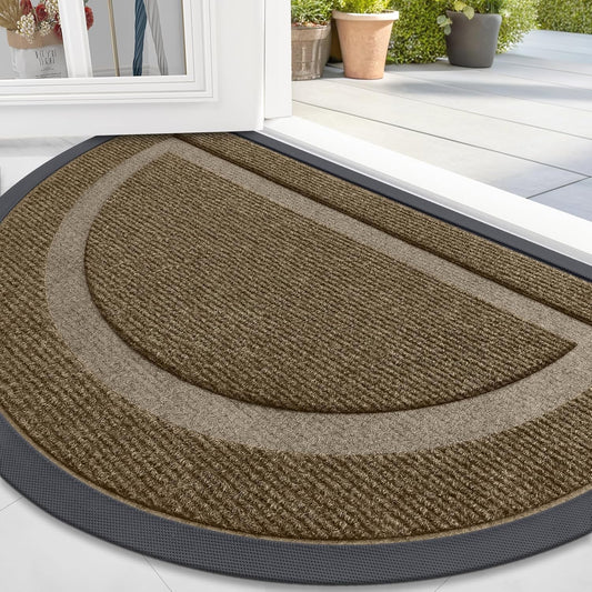 OLANLY Half Circle Door Mat Indoor Outdoor Entrance Welcome, Waterproof All-Season, All-Weather Doormat, Sturdy Natural Rubber, Low Profile, Easy Clean Patio Porch Entryway Mat, 59x23, Brown