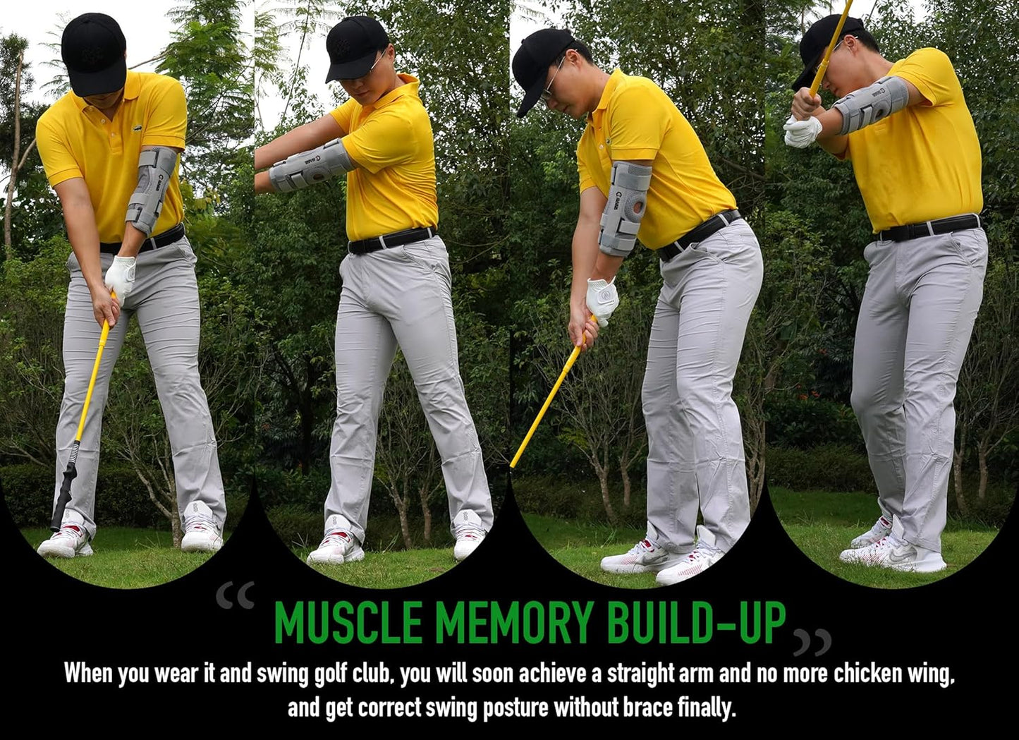 GAIARENA Golf Training Aid Straight Arm Elbow Brace Swing Trainer, Straight Away Swing Trainer Aid to Eliminate Chicken Wing Swing Golf Accessories Practice Equipment Gifts for Men Women Beginner