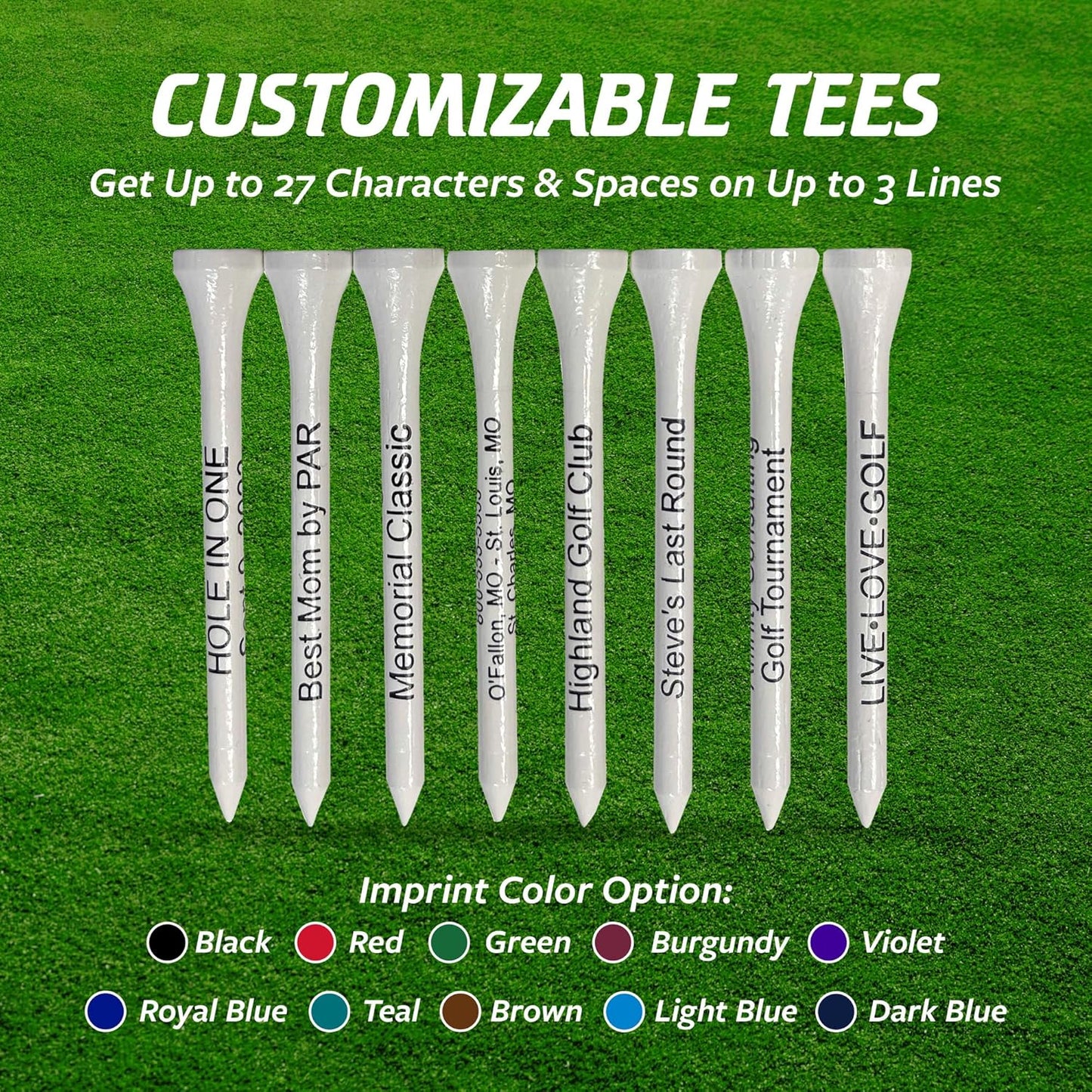 3 ¼ Bamboo Golf Tees, Customizable Golf Tees with Imprinted Messages, Essential Equipment & Ideal Gift for Golfers