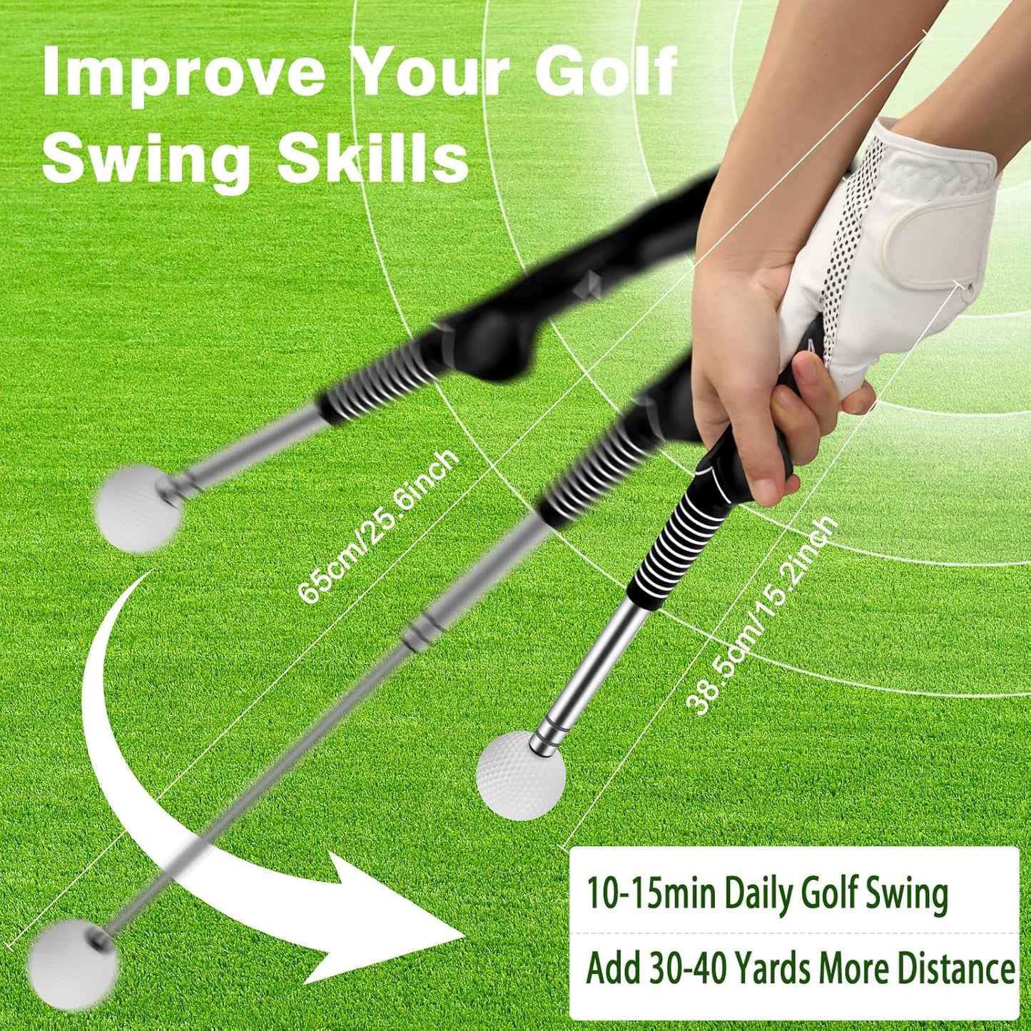 Retractable Golf Swing Trainer with Arm Band,Click Stick Golf Trainer, Right-Handed Training Aid Chipping and Hitting,Portable Indoor/Outdoor Practice (Gifts for Golfers)