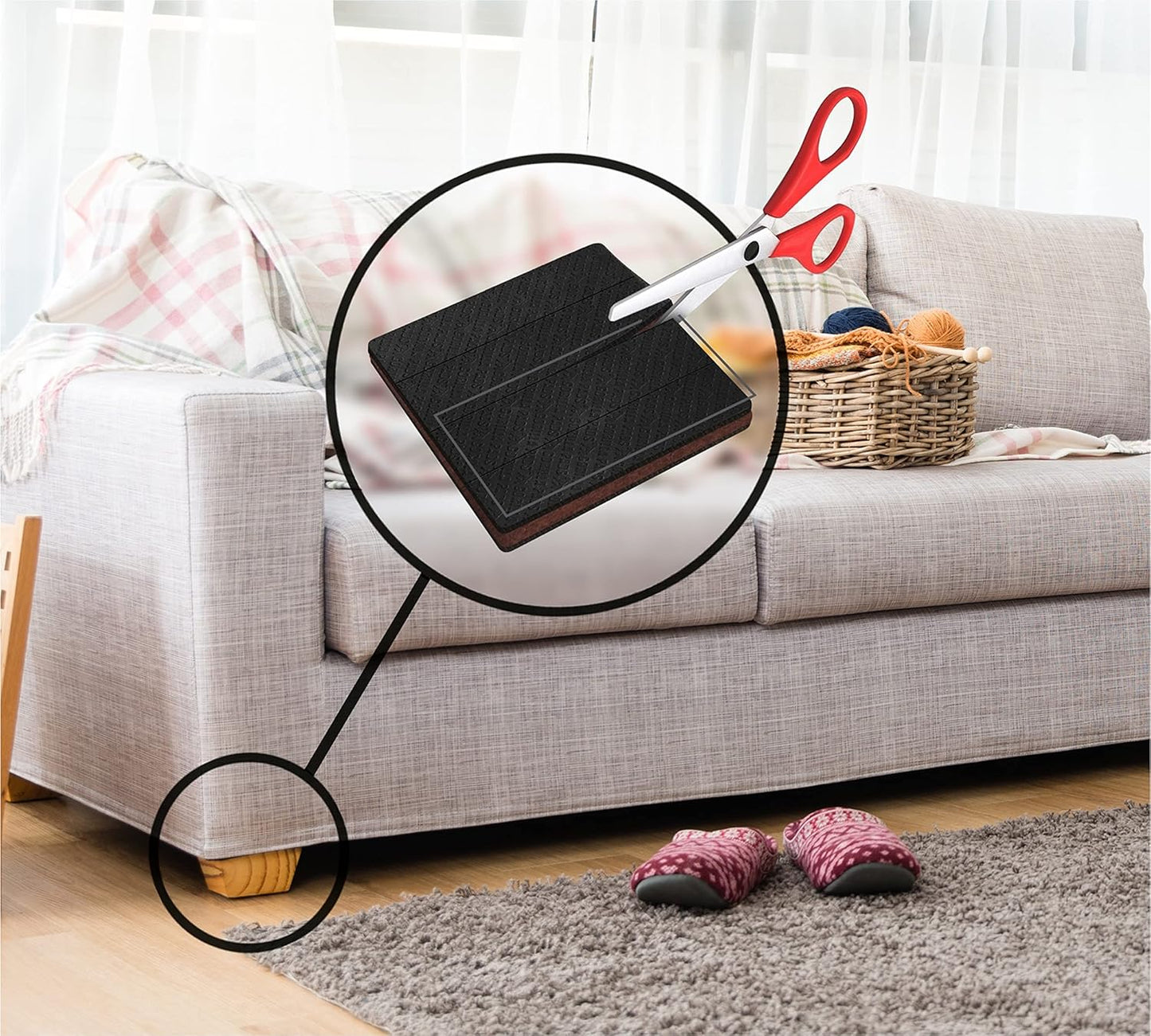 Slipstick GorillaPads Non Slip Furniture Pads/Gripper Feet Floor Protectors (Set of 4) Premium 4 Inch Pre-Scored Square Self Adhesive Rubber Stoppers for Furniture Legs, Black, CB157