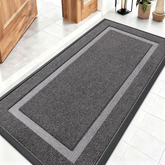 OLANLY Front Door Mat Indoor Outdoor Entrance, Waterproof All-Season, All-Weather Doormat, Sturdy Natural Rubber, Fade Resistant, Low Profile, Easy Clean Patio Porch Entryway Mat, 47x23, Dark Grey