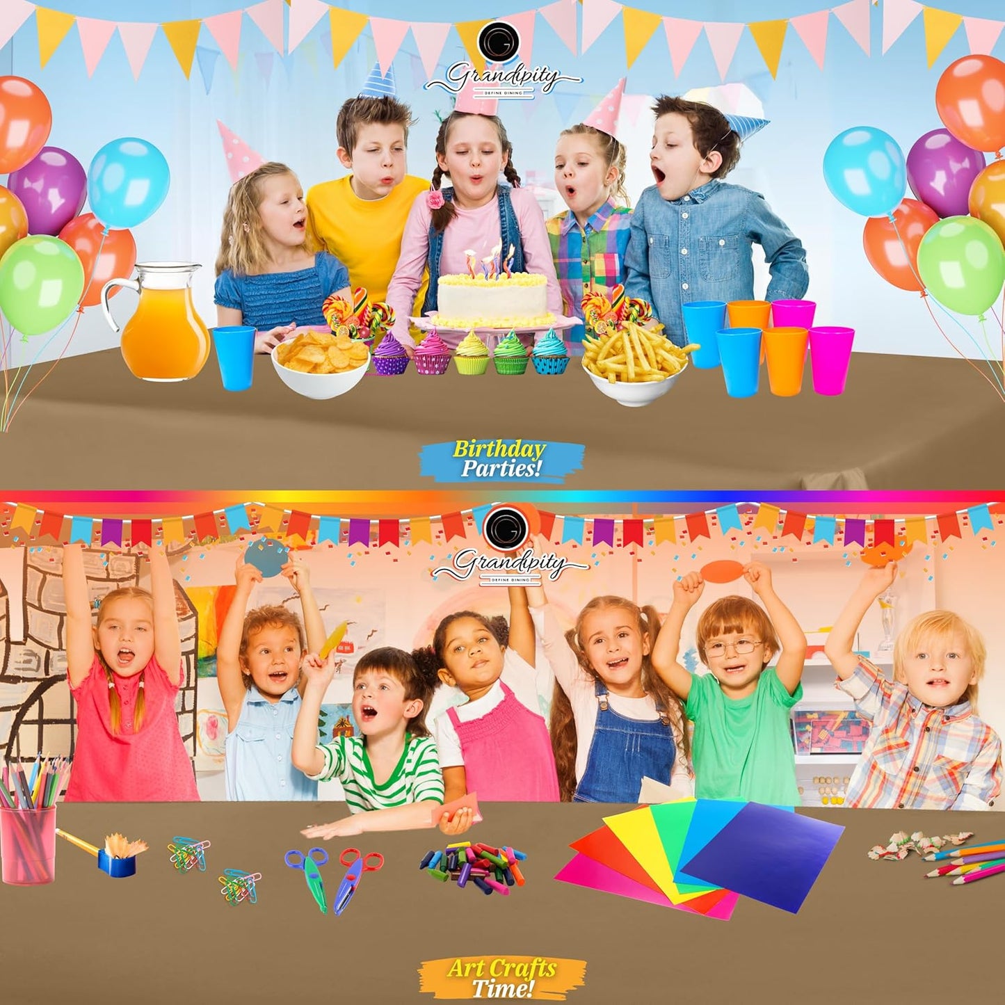 Grandipity 12 Pack Premium Disposable Plastic Tablecloth 54 Inch. x 108 Inch. Decorative Rectangle Table Cover - Gold