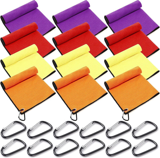 Batiyeer 12 Pcs Golf Towel Bulk for Golf Bags 16'' x 16'' Microfiber Fabric Towel with Clip Waffle Pattern, Fitness, Camping, Hiking, Yoga