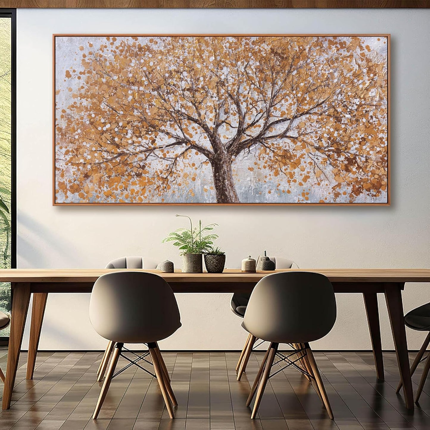 Wall Art Gold Abstract Tree Of Life Framed Artwork Canvas Painting Textured Tree Pictures Large Wall Decor For Living Room Bedroom Dining Room Home Office Decor 29"X58" With Framed