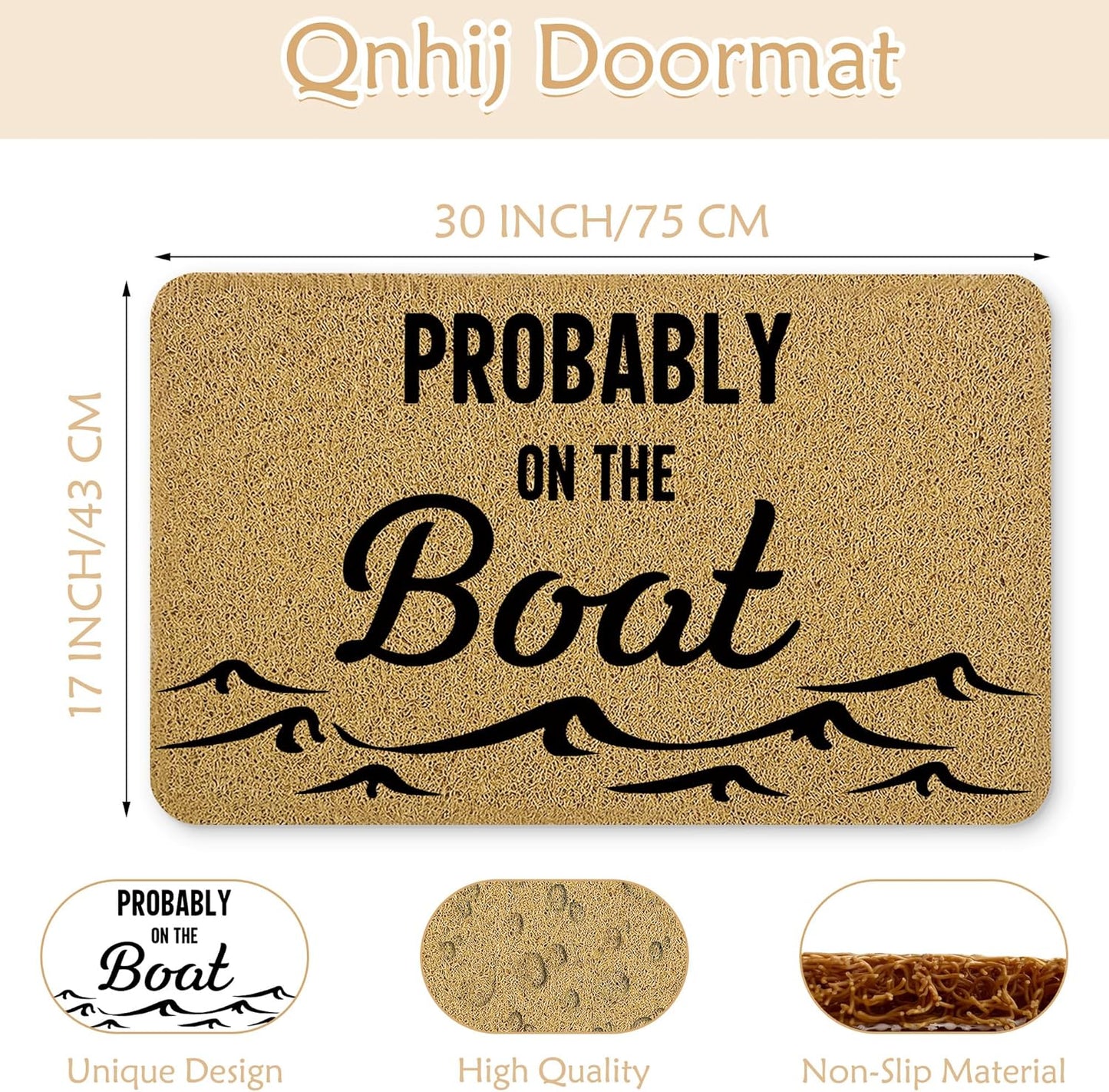 Coastal Welcome Mats for Front Door, Lake House Door Mat, Probably on The Boat Nautical Doormat for Porch Outside Inside Outdoor Indoor Entrance, Boating Ocean Bath Rug, 17x30 Inches