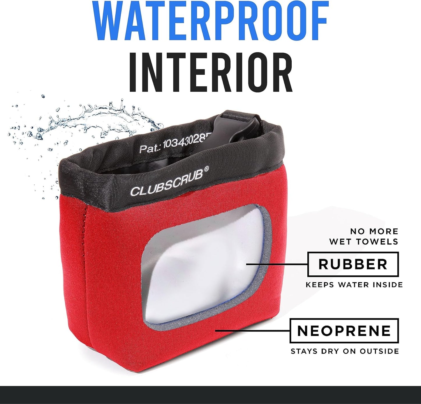 Club Scrub Golf Club and Golf Ball Cleaning Bag, Waterproof Clean Face Technology Liner, Detachable Clip, Machine Washable, Cleans Club Grooves, Dry Exterior (Neoprene or Microfiber Option Available)