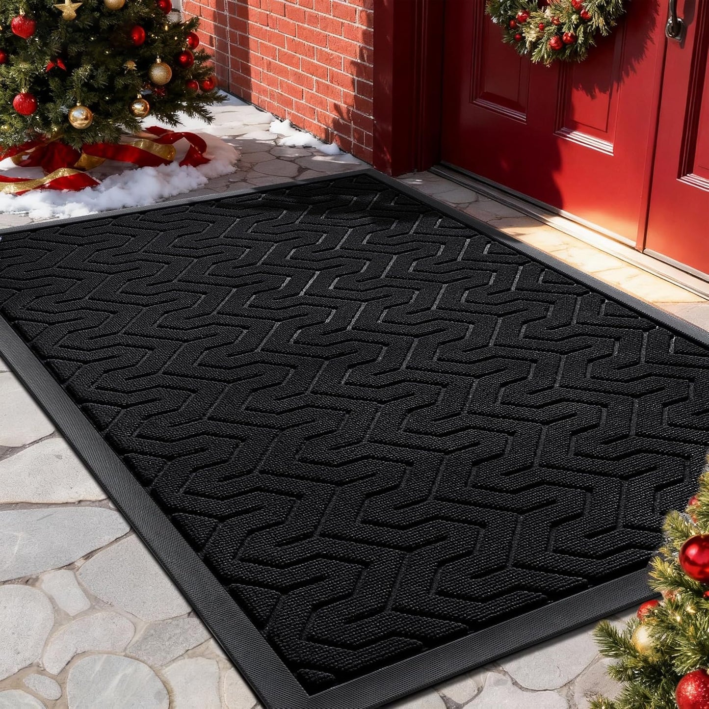 Yimobra Large Door Mat Outside Entrance 36x24, Waterproof Heavy Duty Outdoor Mats for Front Door, Non Slip Rubber Entry Mat for Garage Patio Indoor, Easy Clean, Black