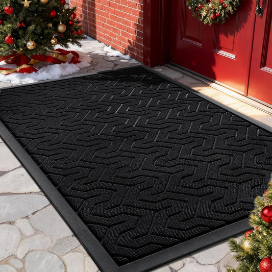 Yimobra Front Door Mat Outside Entrance 29.5x17, Waterproof Heavy Duty Outdoor Mats for Front Door, Non Slip Rubber Entry Mat for Garage Patio Indoor, Black