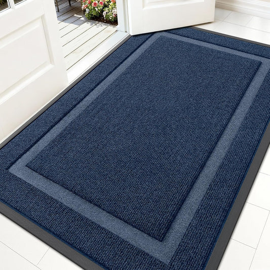 OLANLY Front Door Mat Indoor Outdoor Entrance, Waterproof All-Season, All-Weather Doormat, Sturdy Natural Rubber, Fade Resistant, Low Profile, Easy Clean Patio Porch Entryway Mat, 59x35, Blue