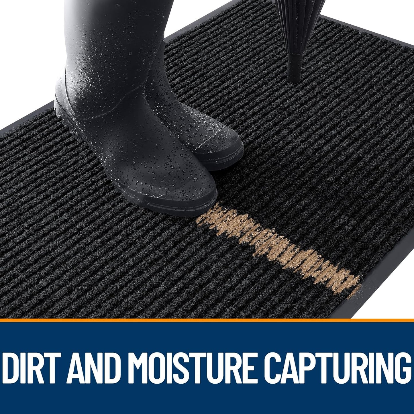 OLANLY Front Door Mat Indoor Outdoor Entrance, Waterproof Heavy Duty Doormat, Fade Resistant, Low Profile, Easy Clean Patio Porch Welcome Floor Mats for Entry, 59x35, Black