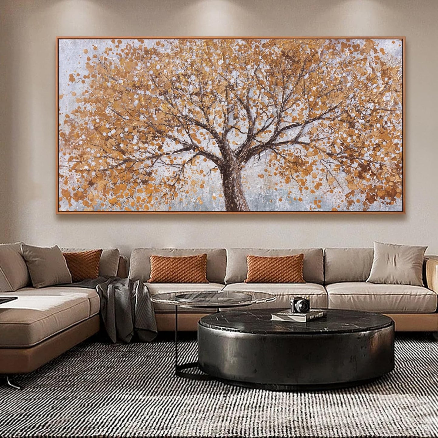 Wall Art Gold Abstract Tree Of Life Framed Artwork Canvas Painting Textured Tree Pictures Large Wall Decor For Living Room Bedroom Dining Room Home Office Decor 29"X58" With Framed