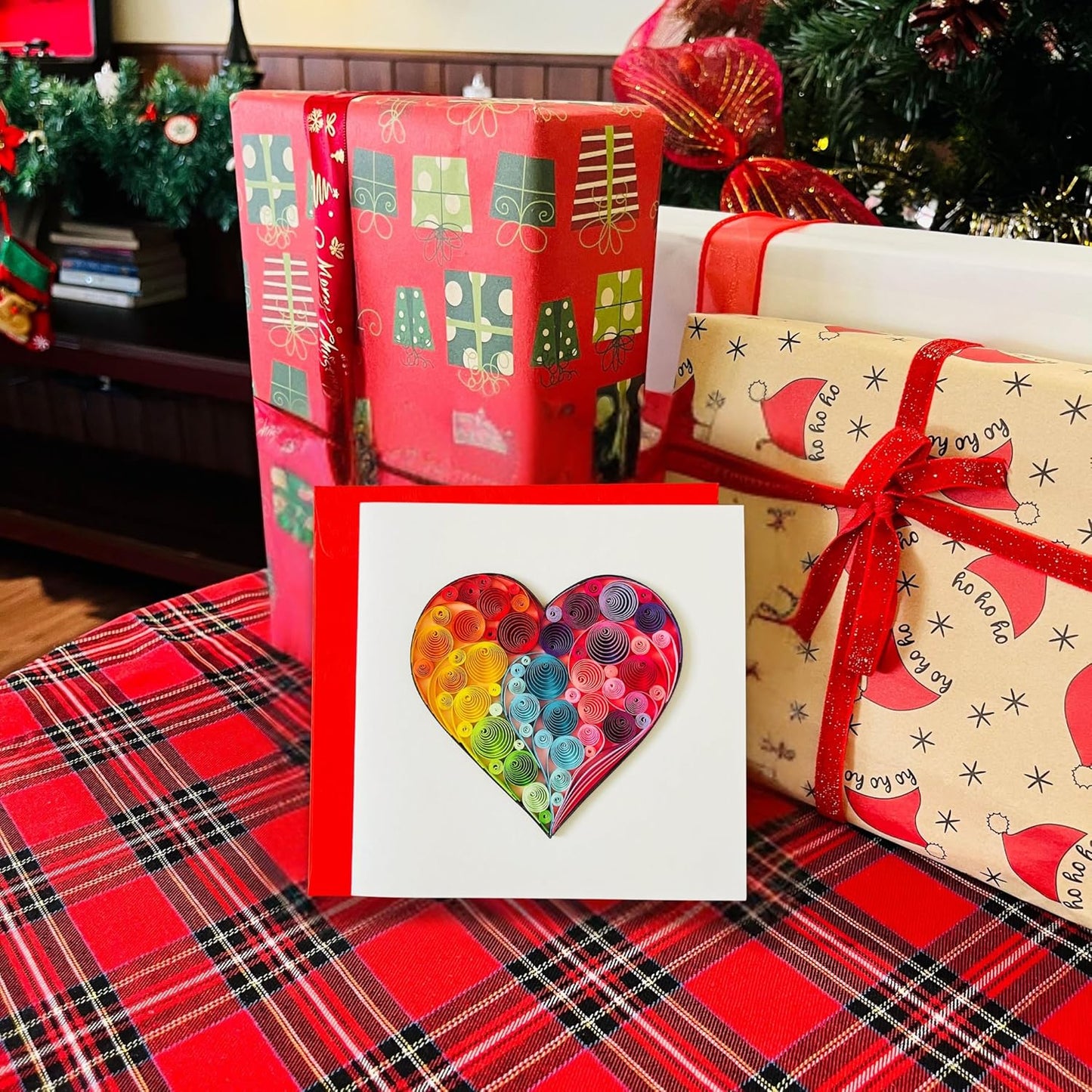 Quilling Cards, handmade card, quilled cards with Handmade Art for all occasions: quilling birthday card for women, Birthday card, mother... colorful heart design (Colorful heart)