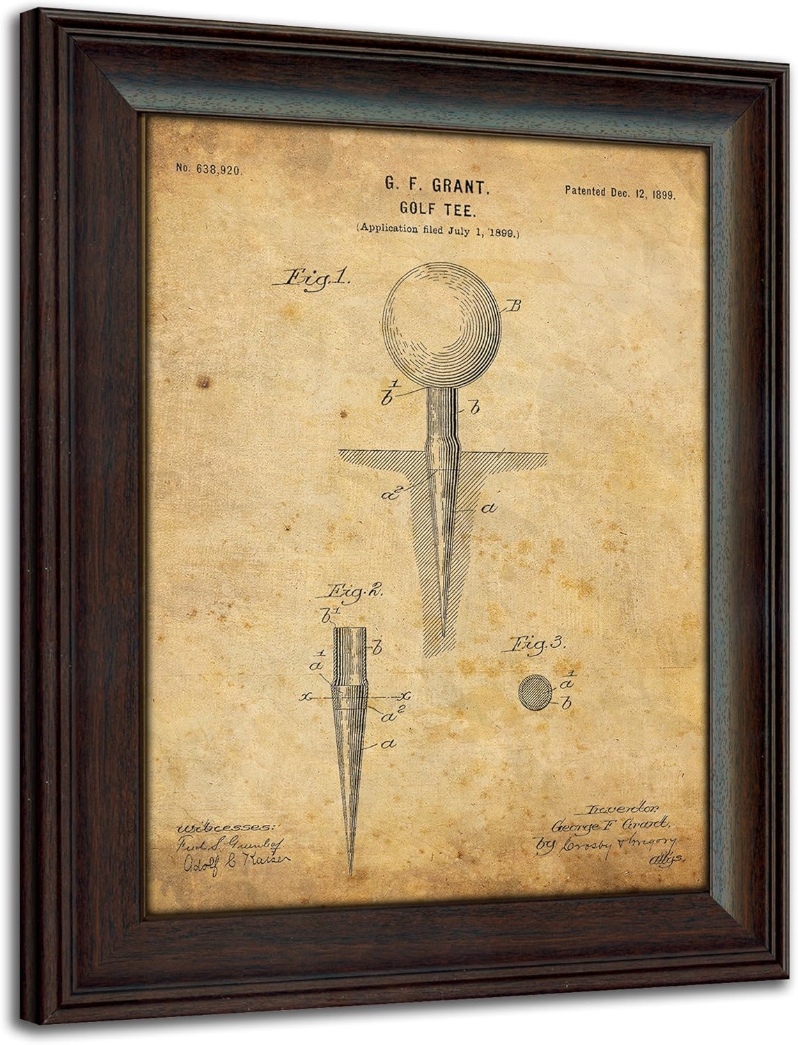 Personal-Prints | Golf Vintage Style US Patent Prints Wall Art | Framed Behind Acrylic Golfer Décor Featuring a Golf Club, Golf Tee, Golf Bag and Golf Ball (Golf Tee)